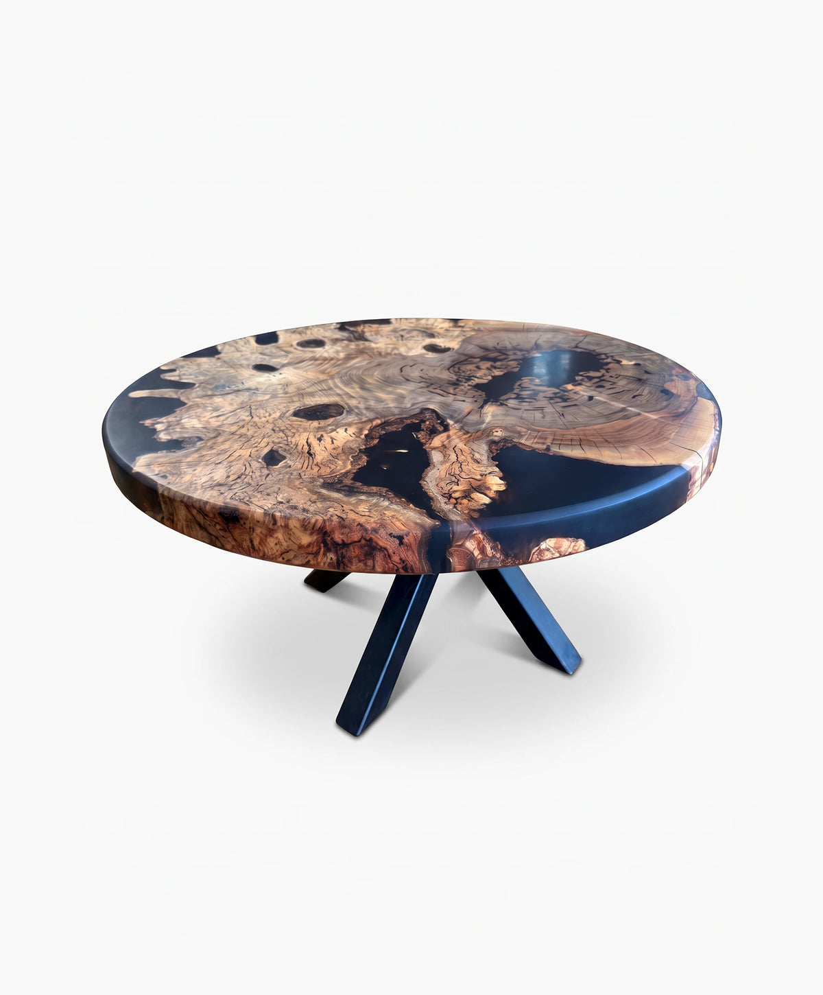Couchtisch aus Olivenholz mit schwarzem Epoxidharz